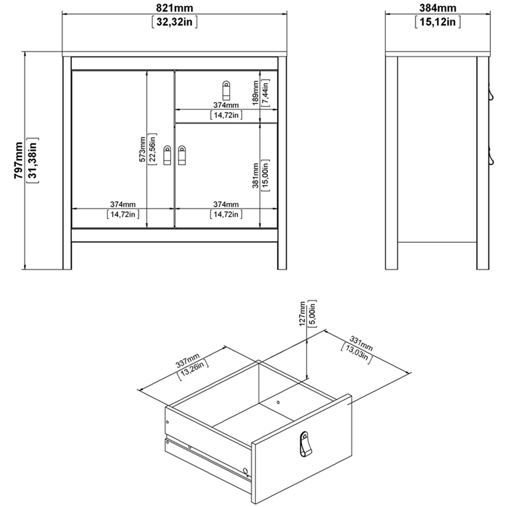 Florence Madrid 2 Doors Single Drawer Matt Black Sideboard Image 7