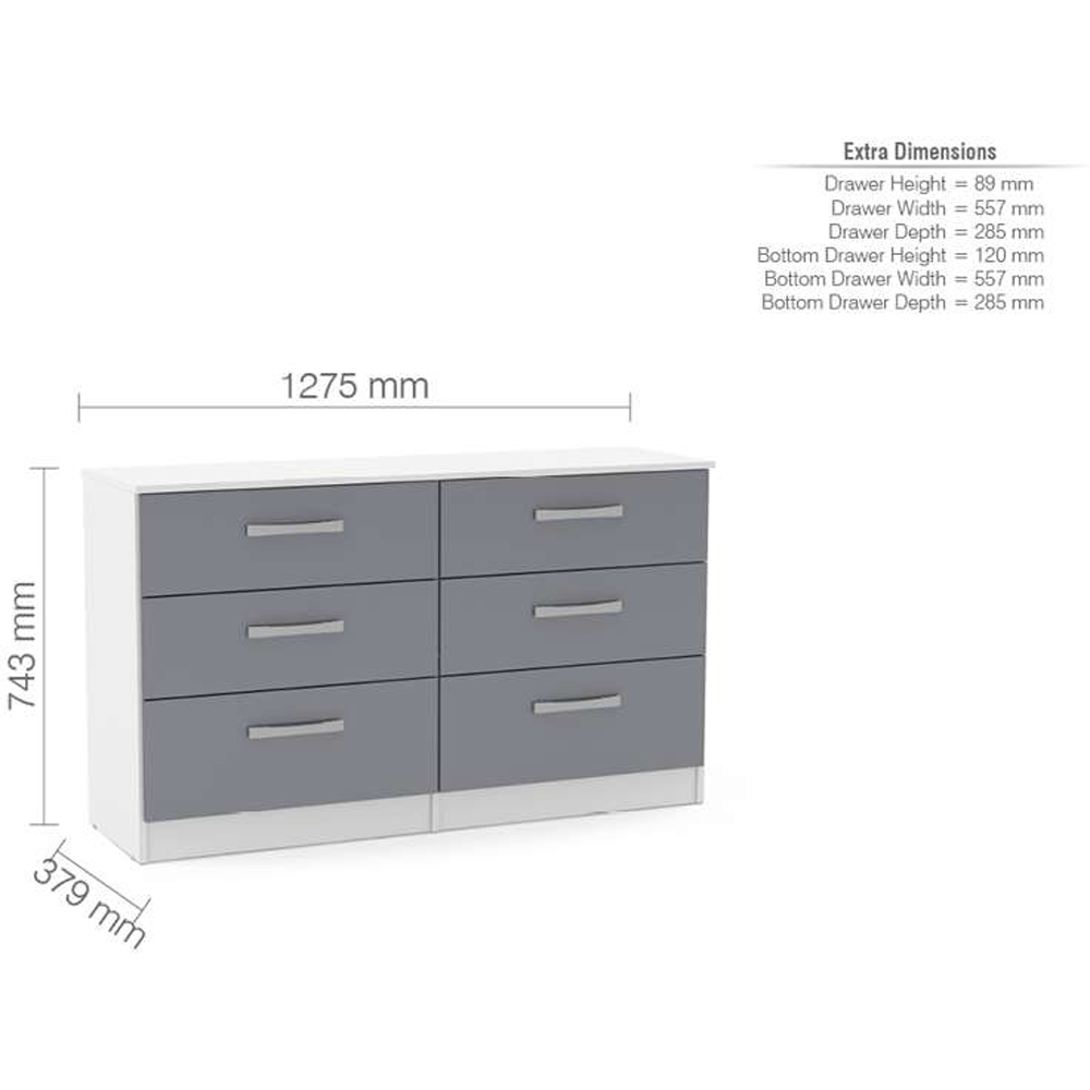 Lynx 6 Drawer Grey and White Chest of Drawers Image 4