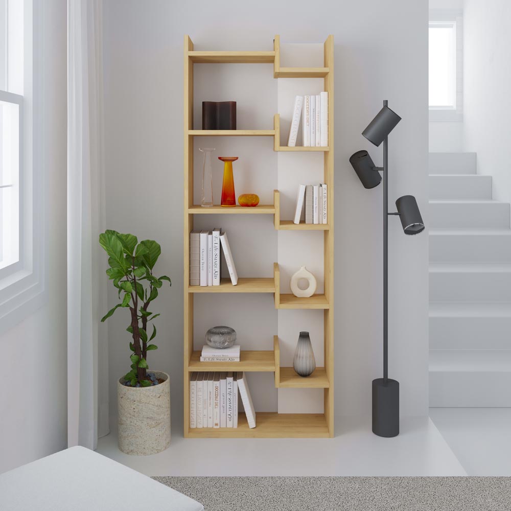 Decortie Oppa Oak and White 5 Zigzag Shelf Bookcase Image 3