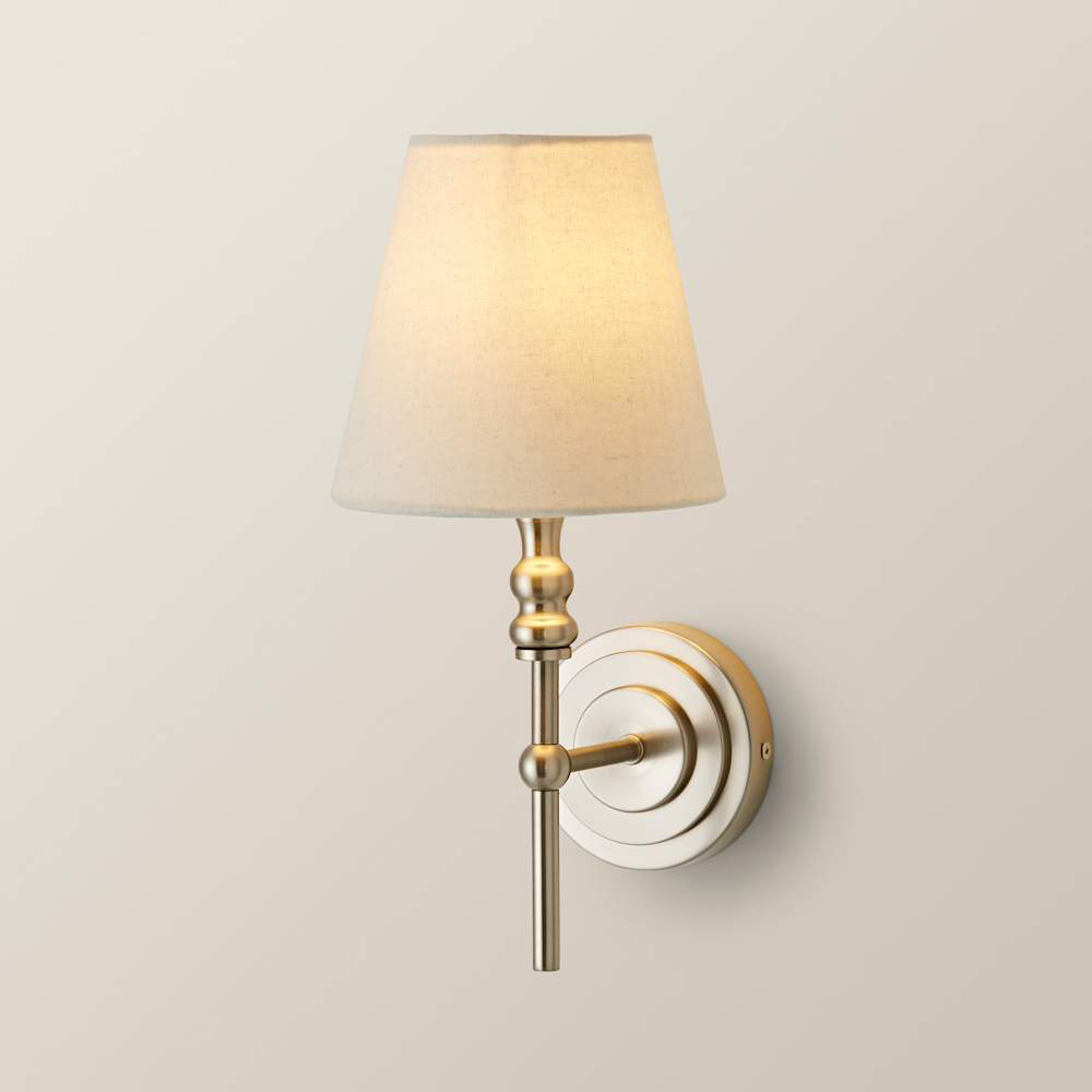 ValueLights Maggie Linen Shade Brushed Chrome Candlestick LED Wall Light with Bulb Image 4