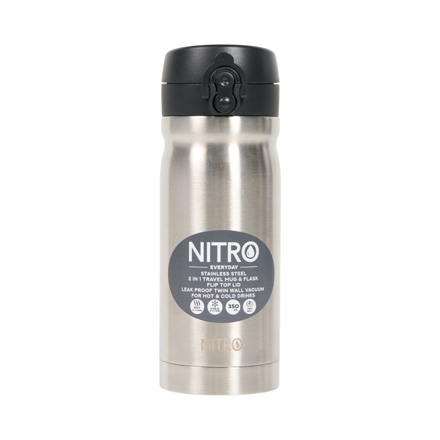 Nitro Stainless Steel Vacuum Flask and Travel Mug Silver Image 2