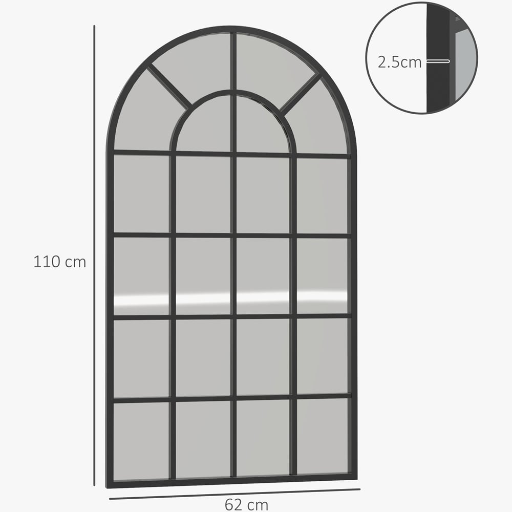 Portland Black Arch Window Wall Mirror 110 x 62cm Image 9