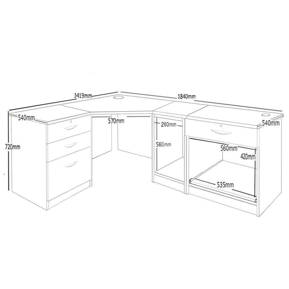 R White Cabinets 4 Drawer Corner Set-18 Computer Desk with Printer Shelf Grey Image 4