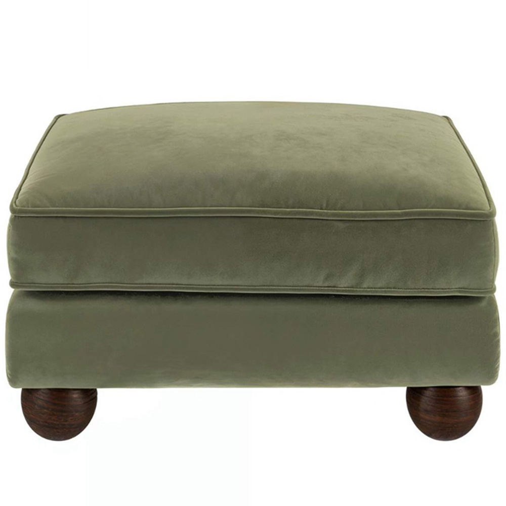 Solace+Co Addison Khaki Green Velvet Wooden Footstool Image 3