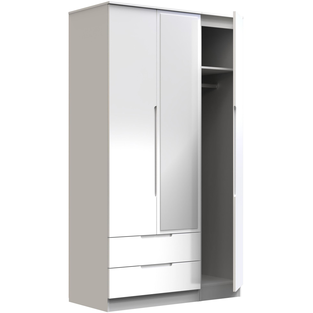 Crowndale Milan 3 Door 2 Drawer Gloss White Tall Mirror Wardrobe Image 7