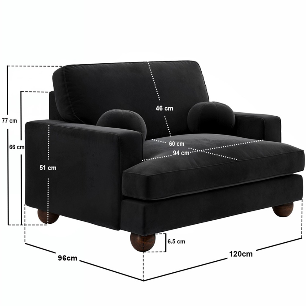 Solace+Co Addison Black Velvet Loveseat Sofa Image 7