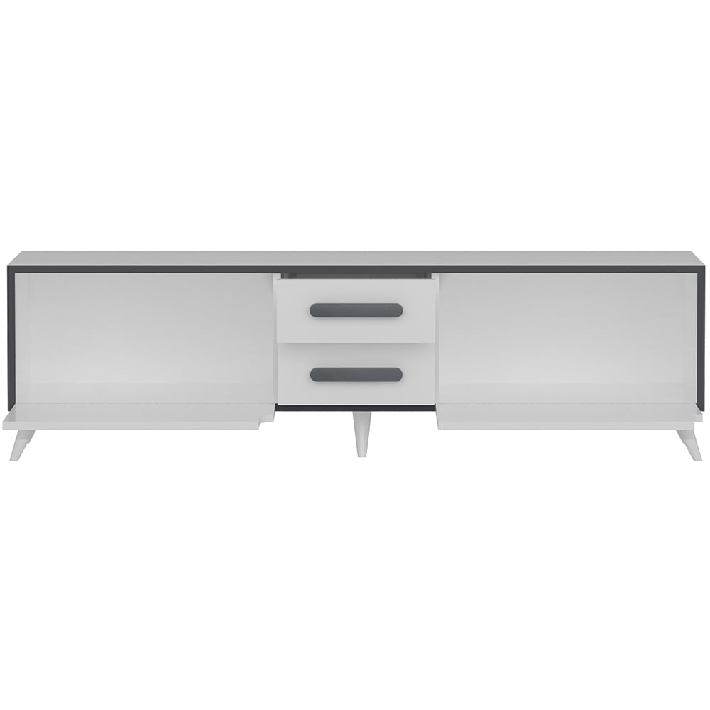 Decorotika Tex 2 Drawers 2 Door White and Anthracite Wide TV Unit Image 2