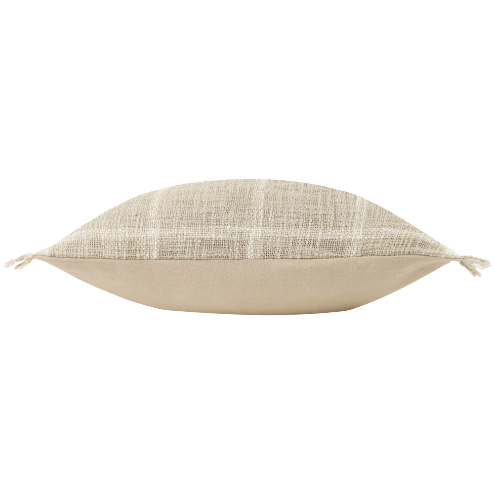 Yard Beni Stone and Natural Check Fringed Cushion Image 4