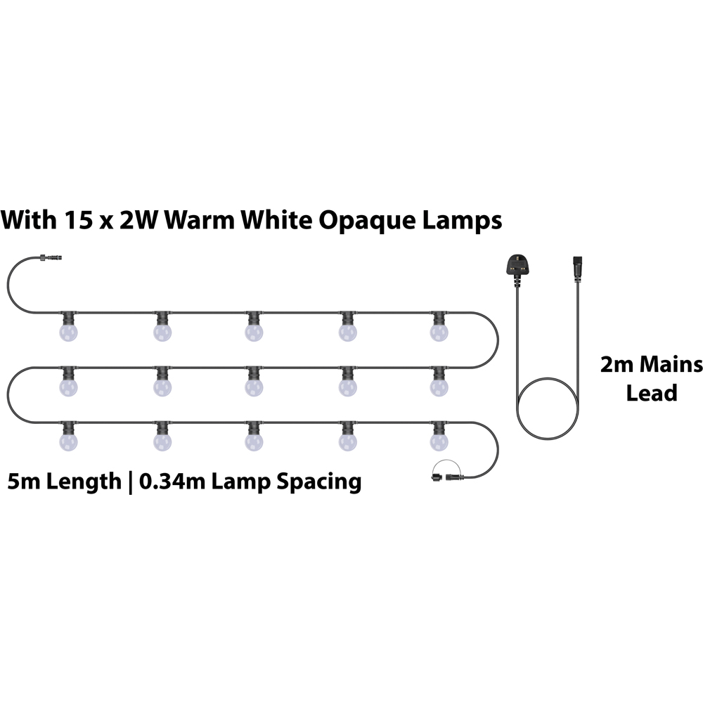 Eagle Connect Festoon 15 Warm White Opaque Lamps LED String Light 5m Image 5