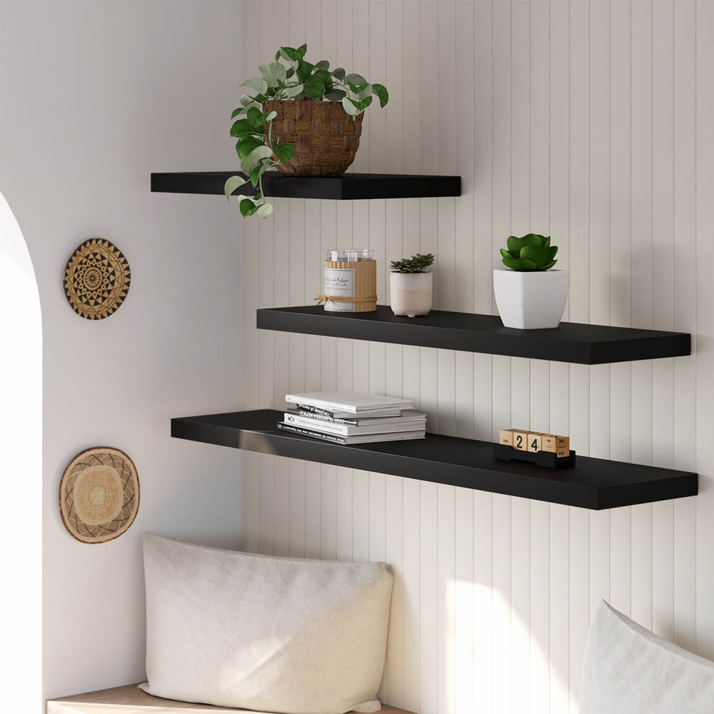 Homebase 60cm Black Ash Effect Floating Shelf 2 Pack Image 2
