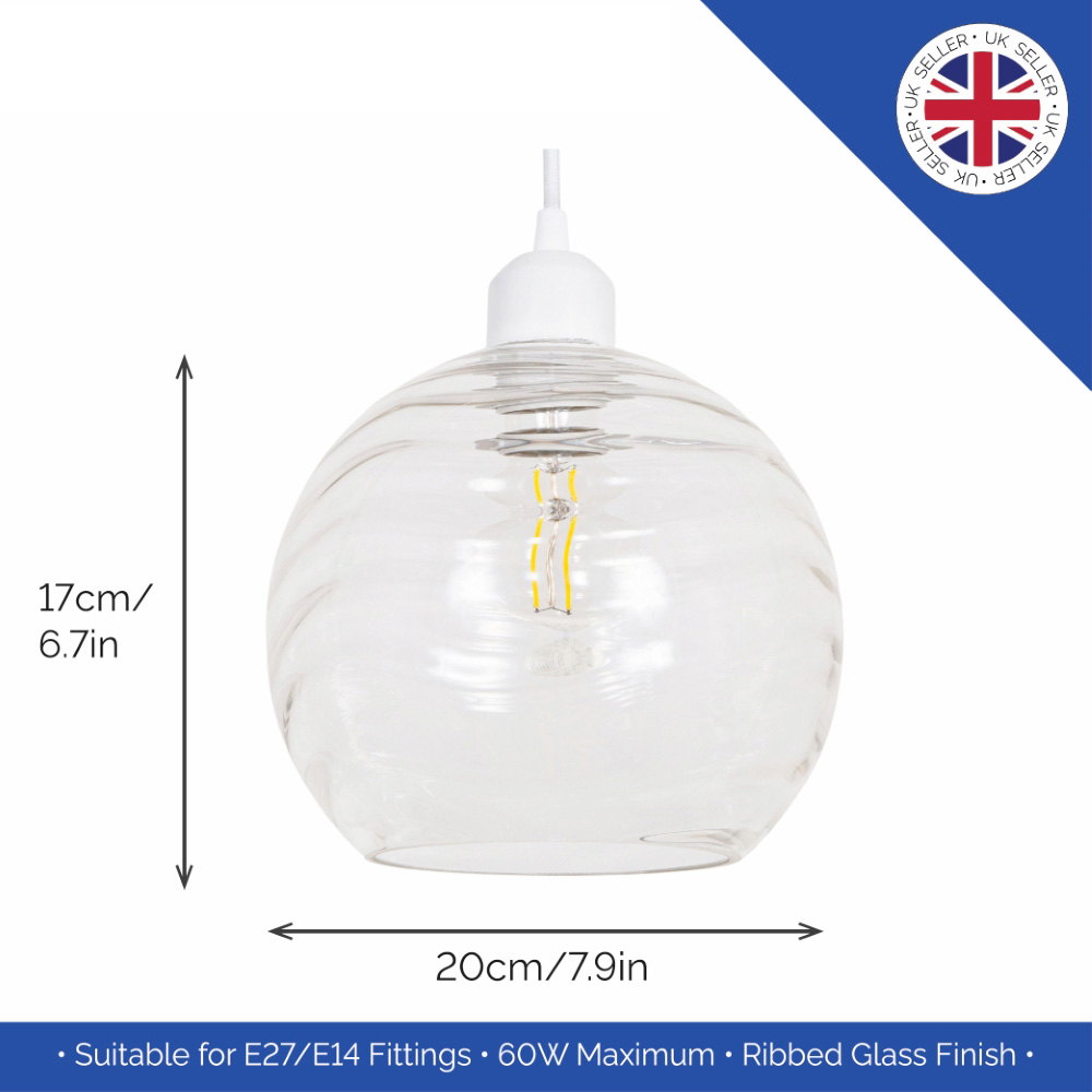 Happy Homewares Designer Clear Circular Ribbed Glass Non Electric Pendant Shade Image 6