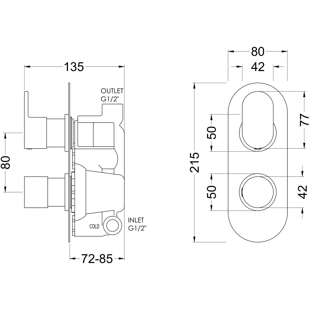 nuie Chrome Twin Thermostatic Valve Image 3