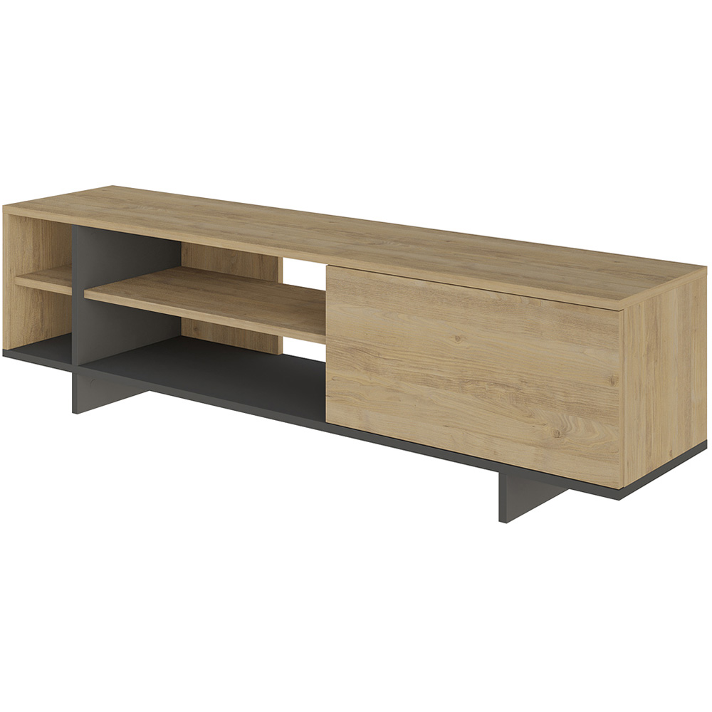 Decortie Stockton Single Door 4 Shelf Oak and Anthracite Grey TV Stand Image 2
