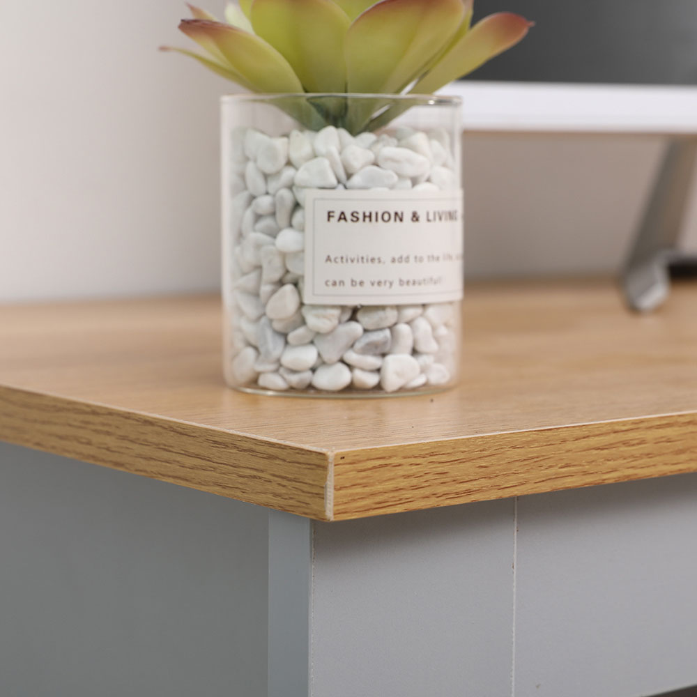 FurnitureHMD 2 Drawer Single Shelf Grey and Oak Effect Wooden Corner TV Unit Image 4