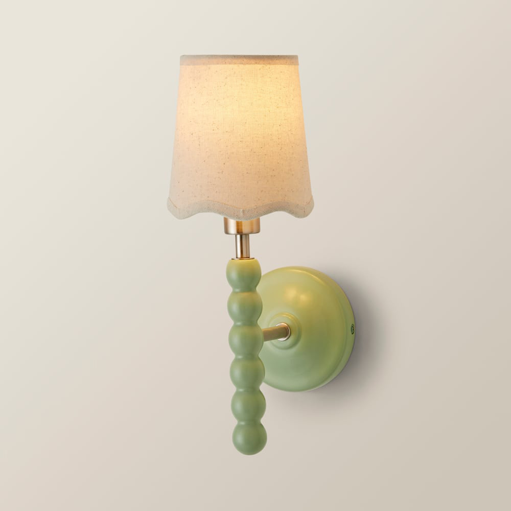 ValueLights Scallop Shade Sage Green Bobbin LED Wall Light with Bulb 2 Pack Image 4