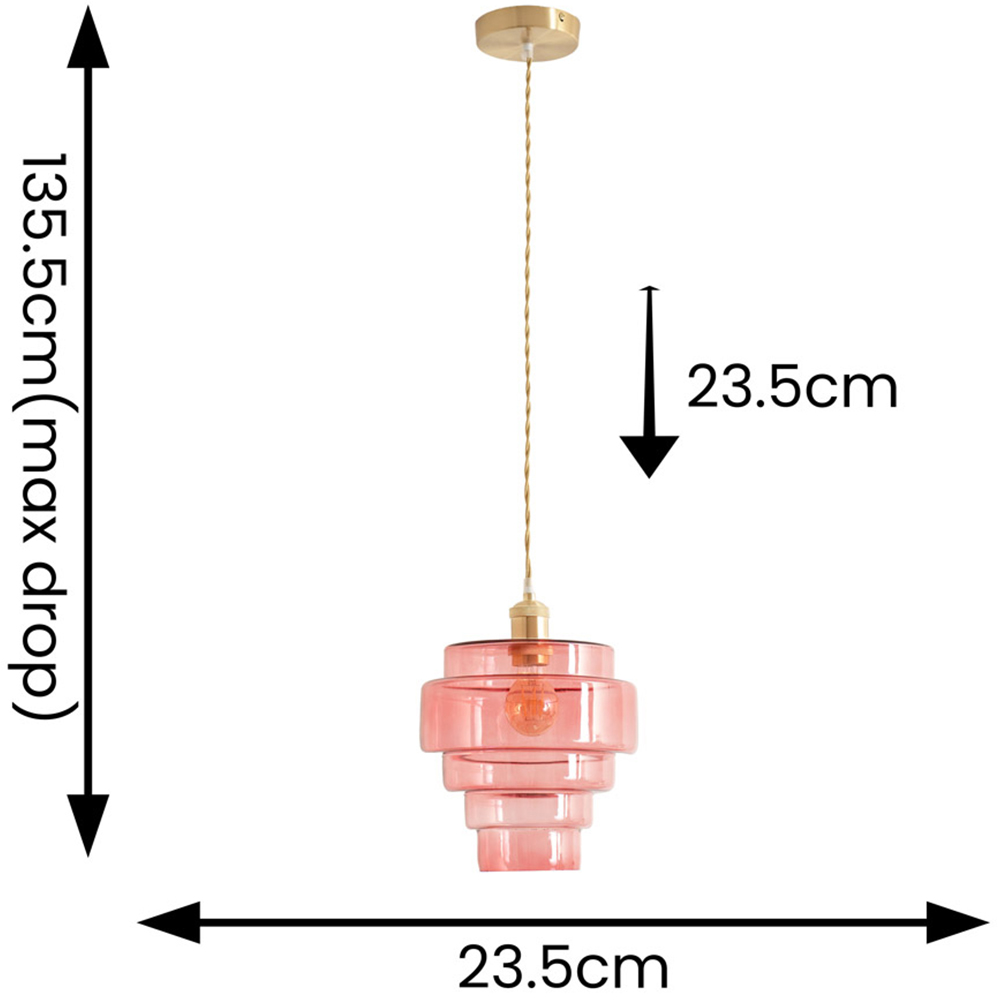 ValueLights Lane 5 Tier Pink Glass Shade Brushed Gold Single LED Ceiling Pendant Light Image 6