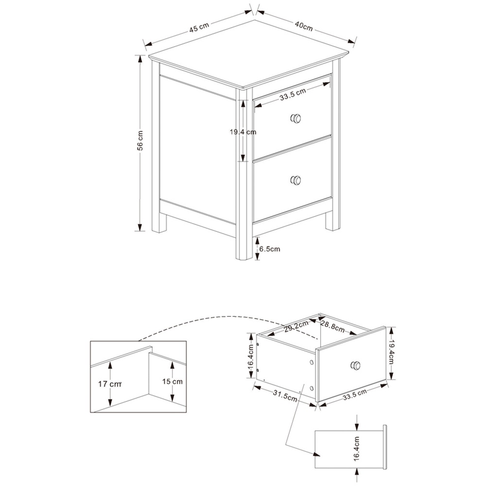 Core Products Nairn 2 Drawer White Bedside Cabinet Image 6