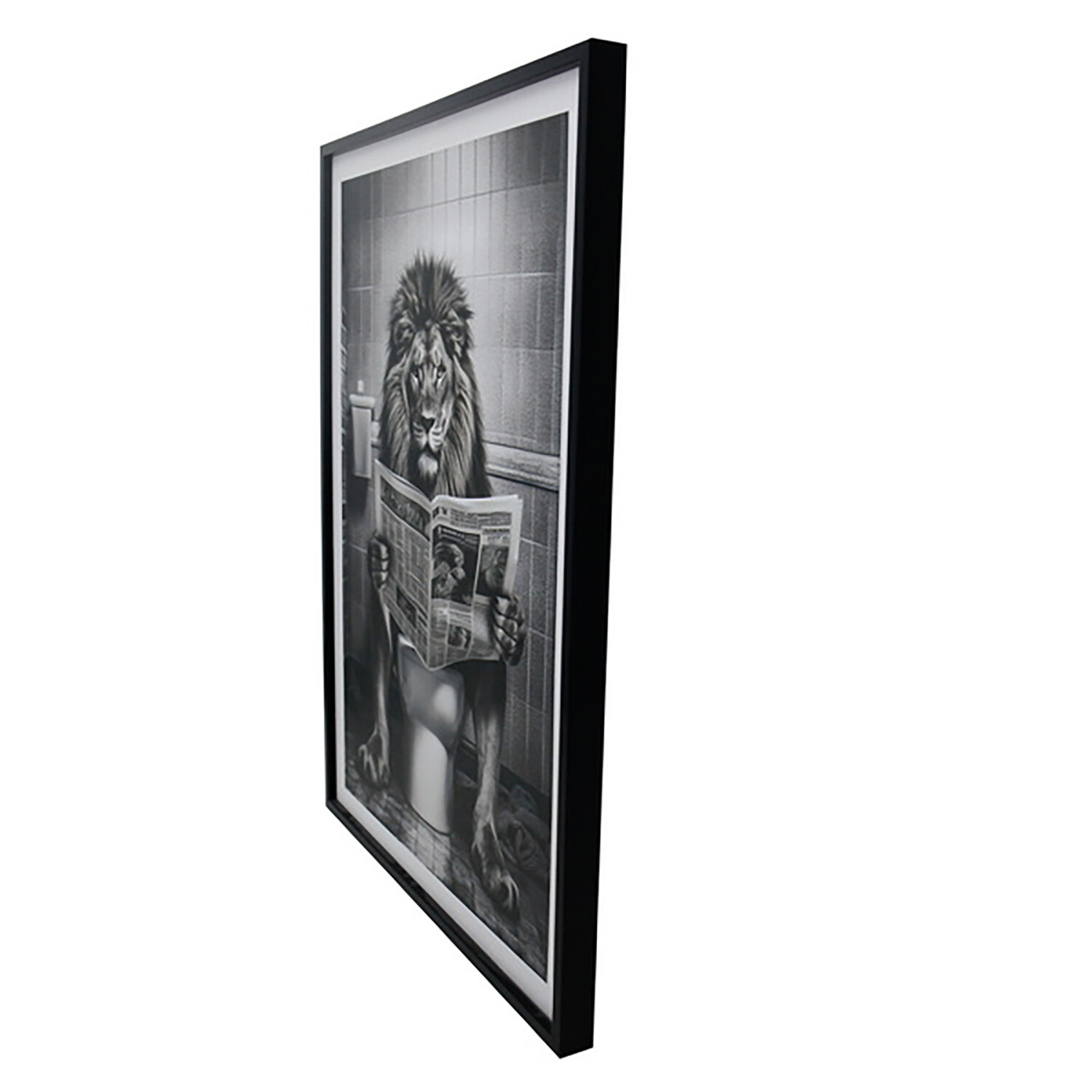 Humorous Bathroom Lion Framed Print - Black Image 2