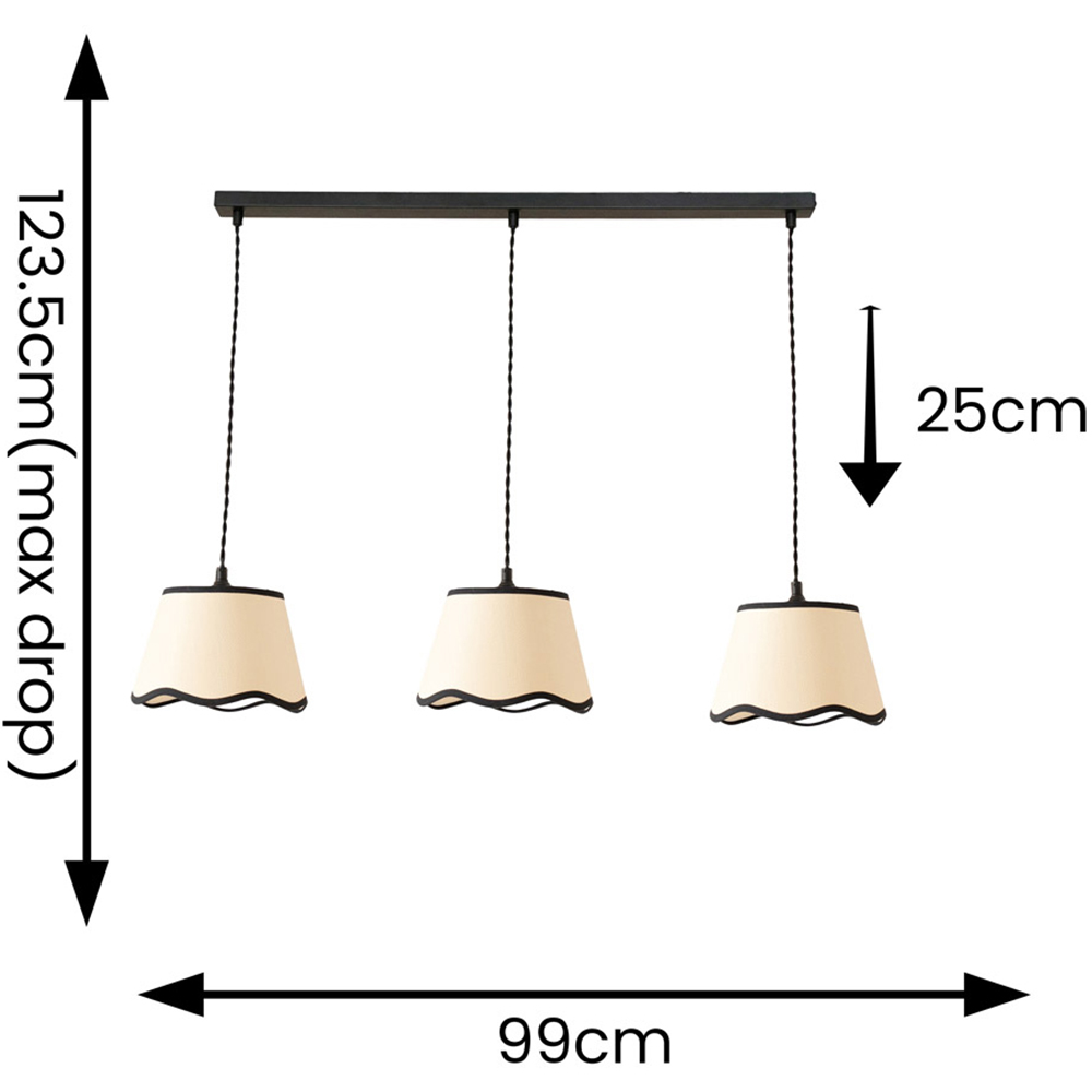 ValueLights Dutton Black Trim Scallop 3 Drop Black Diner Ceiling LED Pendant Light Image 5