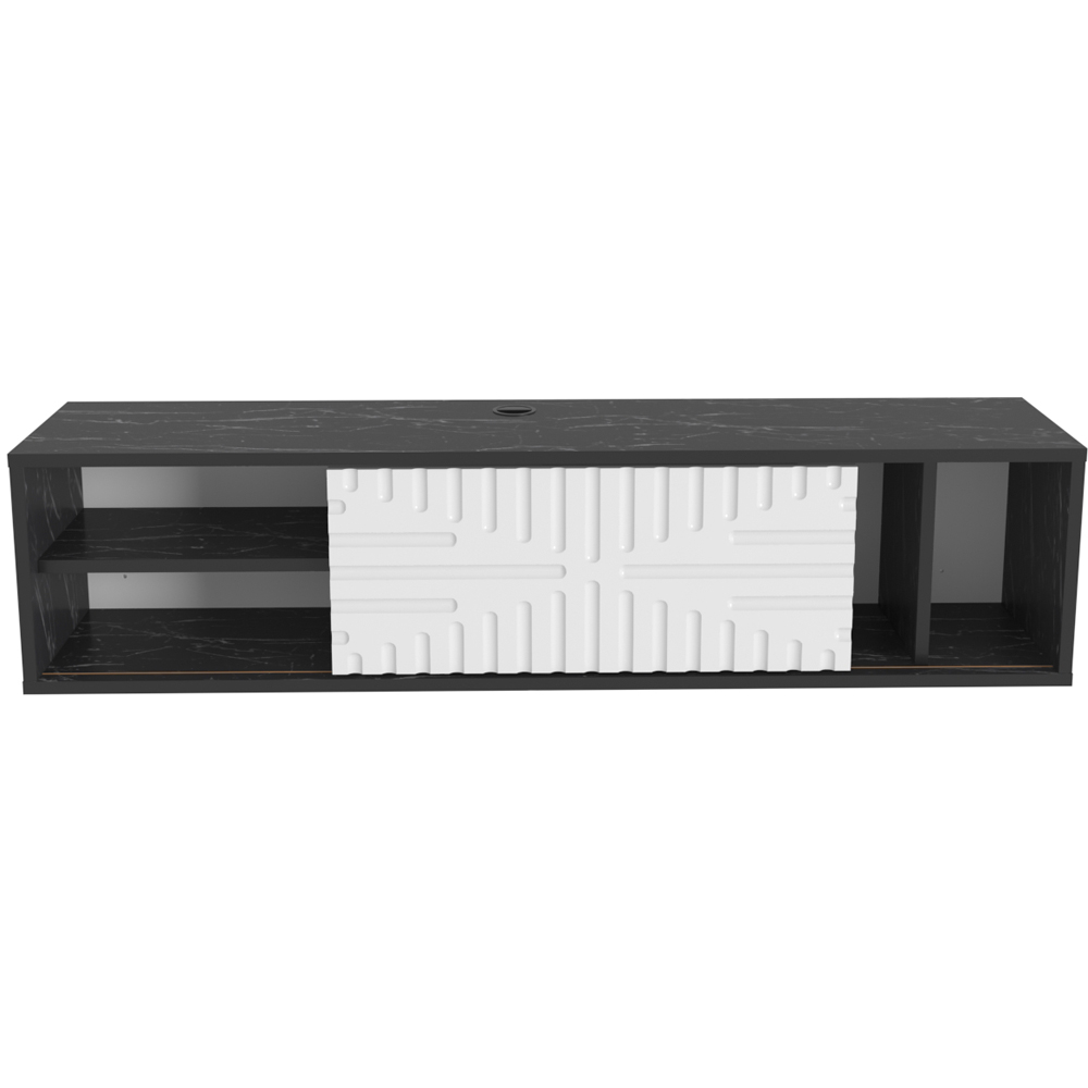 Decorotika Single Door 3 Shelf Black Marble and White Floating TV Unit Image 2