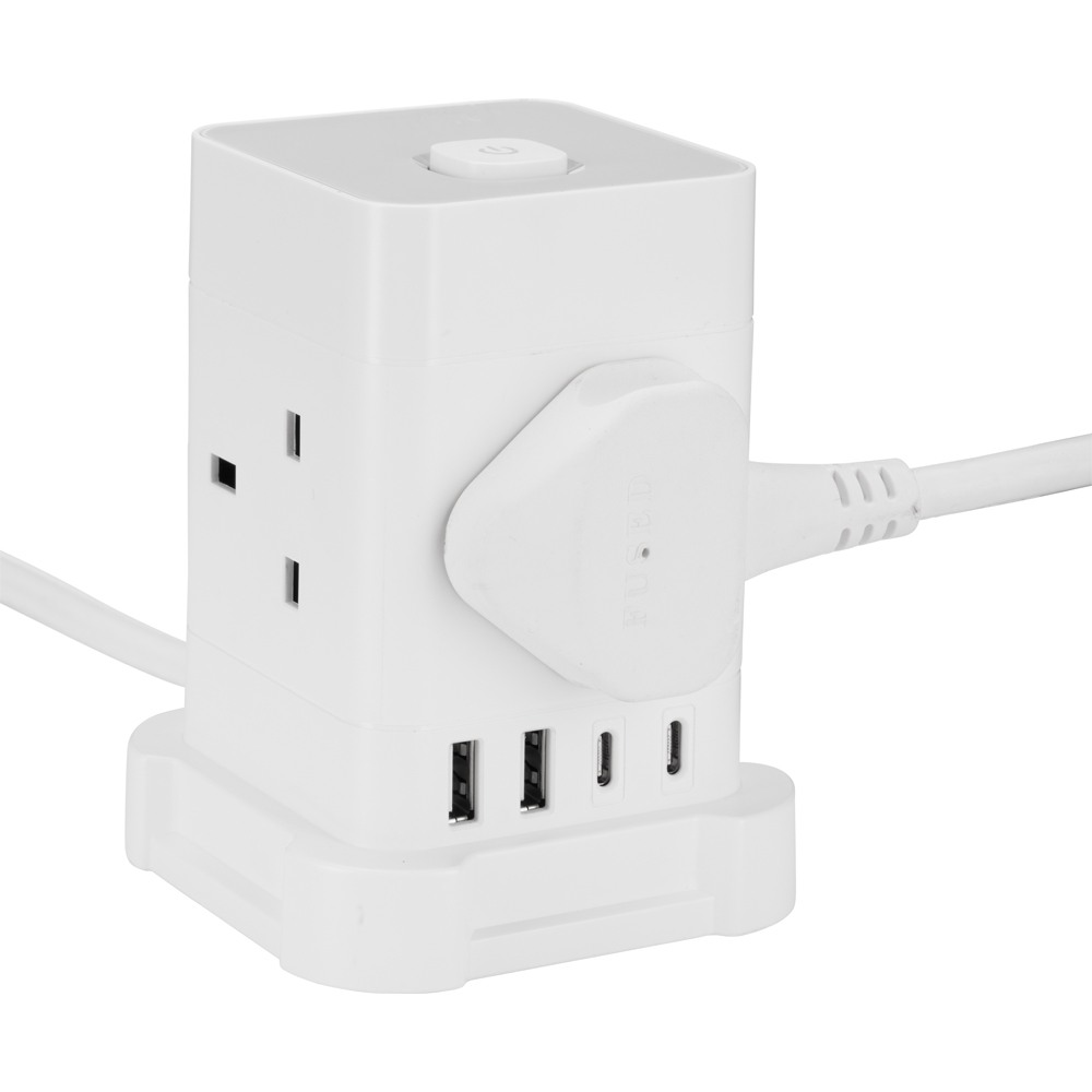 TCP 4 AC Socket Tower Cube Extension Lead with 2 USB-A and 2 USB-C Port Image 4