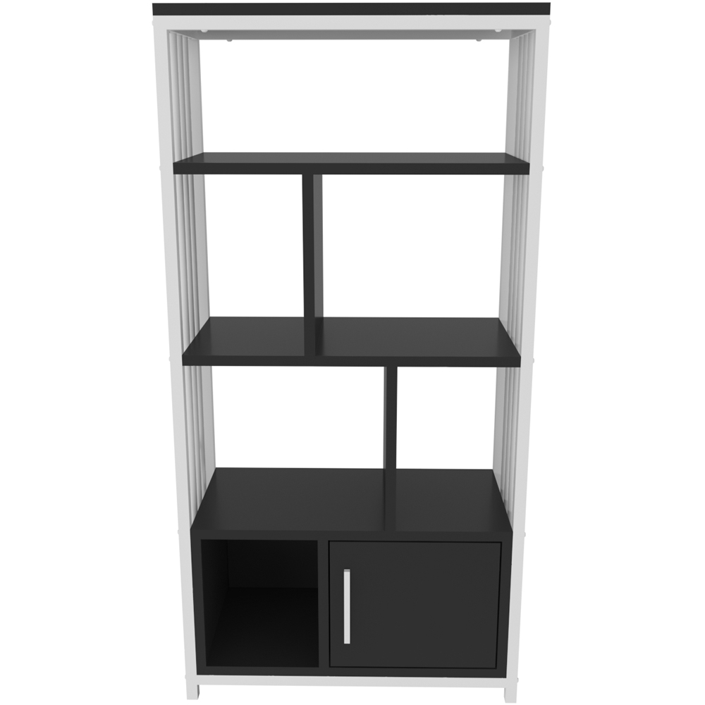 Decorotika Valero Single Door 7 Shelf White and Black Bookcase Image 3