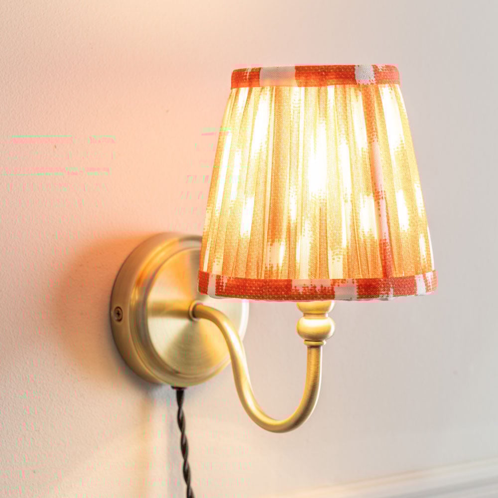 ValueLights Neely Antique Brass Orange Pleated Shades Plug-in LED Wall Light 2 Pack Image 5