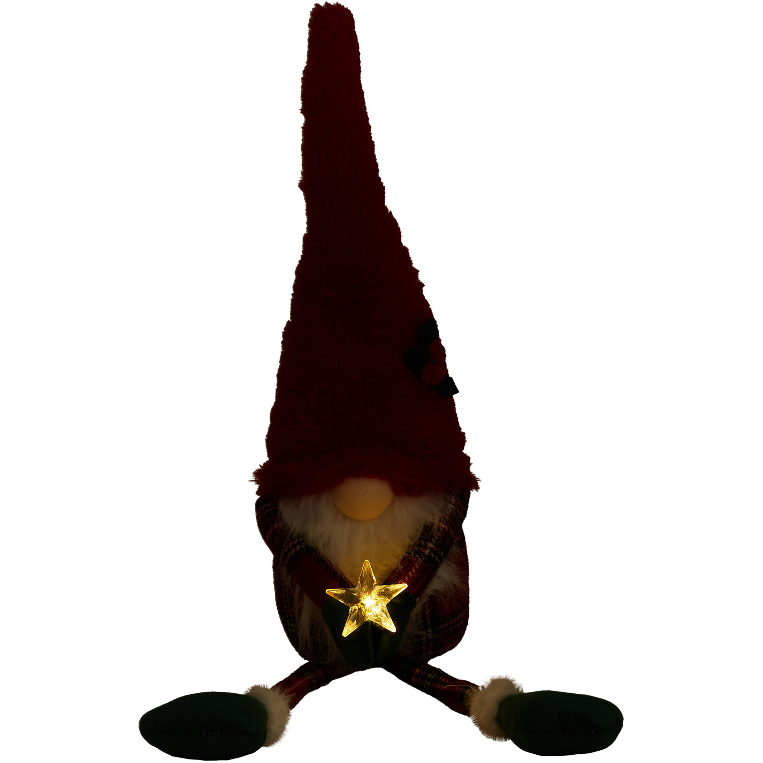 Sitting Tartan Gonk with LED Star Red - Red Image 4