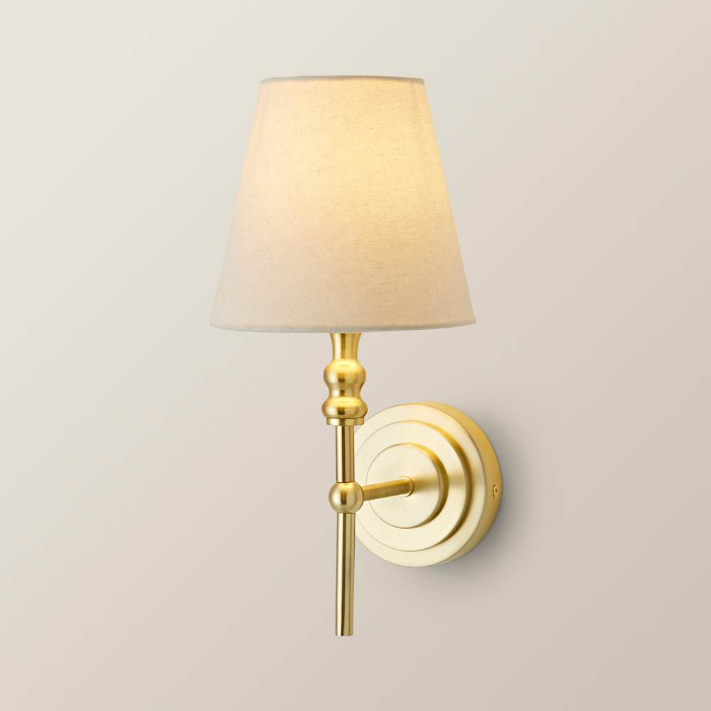 ValueLights Maggie Linen Shade Brushed Gold Candlestick LED Wall Light with Bulb Image 4