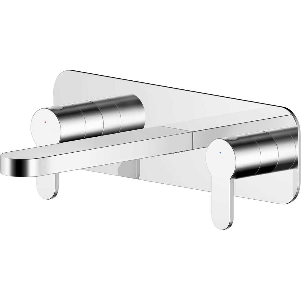 nuie Chrome Wall Mounted 3 Tap Hole Basin Mixer with Plate Image 1