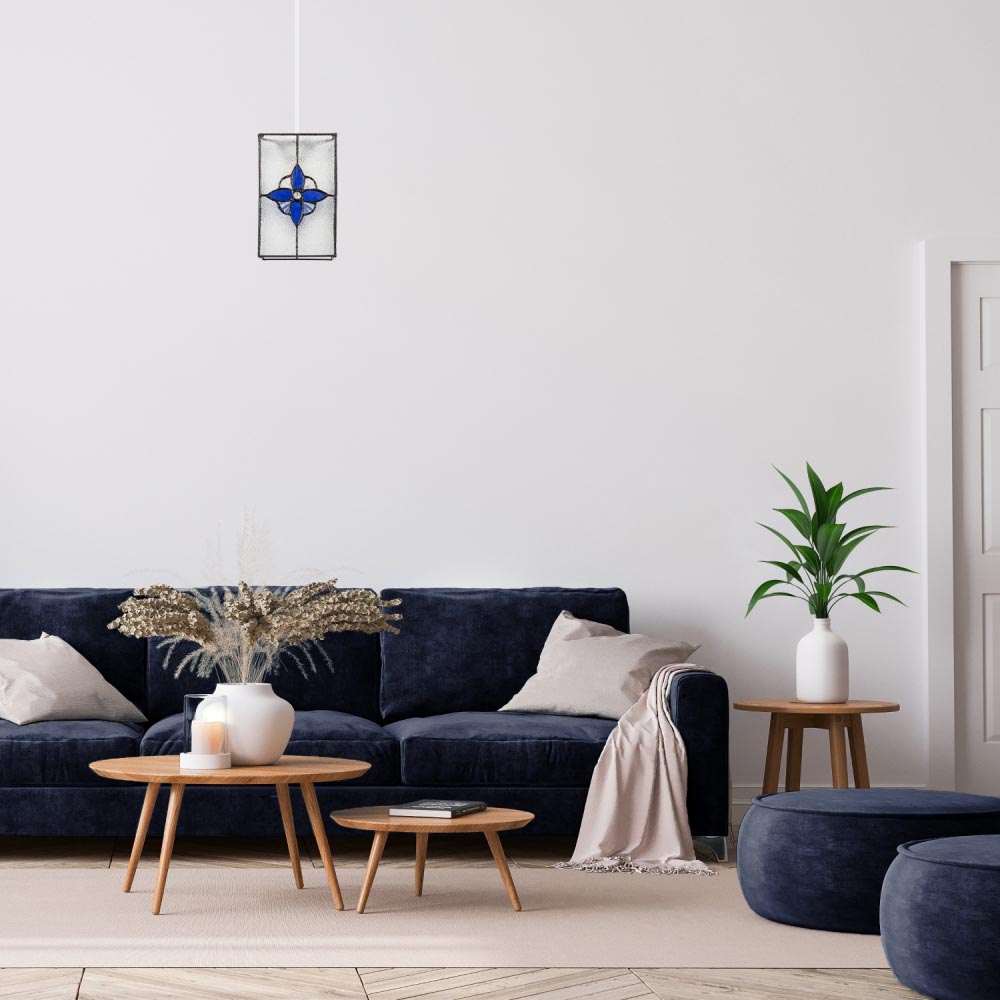 Happy Homewares Traditional Tiffany Style Clear Glass Pendant Shade with Royal Blue Panels Image 2