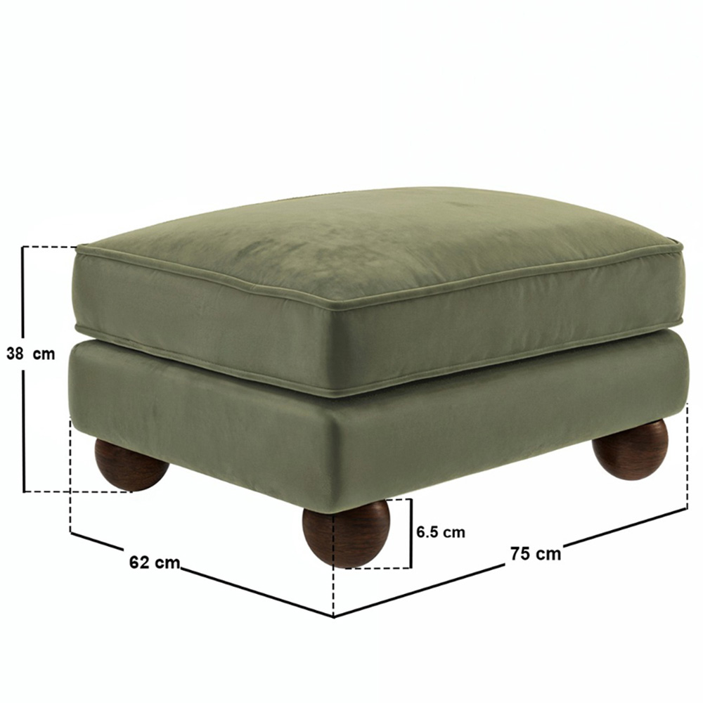 Solace+Co Addison Khaki Green Velvet Wooden Footstool Image 7