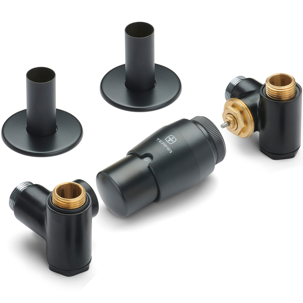 Terma Vario Soft Black Left Sided Integra 3 Axis Thermostatic Radiator Valve Set Image 2