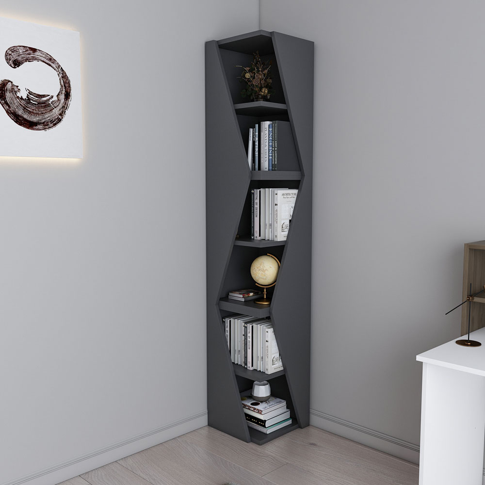 Decorotika Arrow 6 Shelf Anthracite Corner Bookcase Image 4
