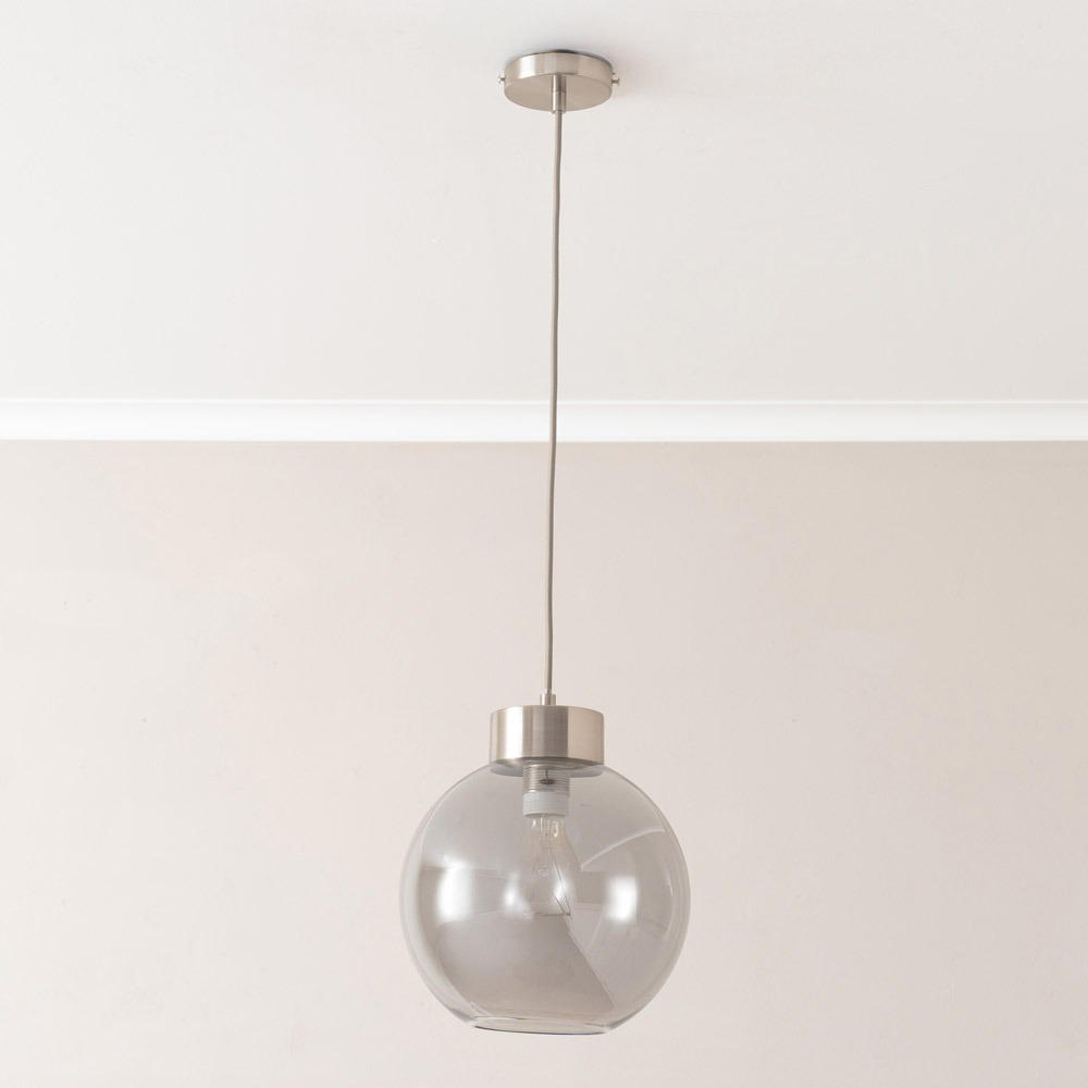 ValueLights Bellamy Smoked Glass Globe Brushed Chrome Cap LED Ceiling Pendant Light Image 3