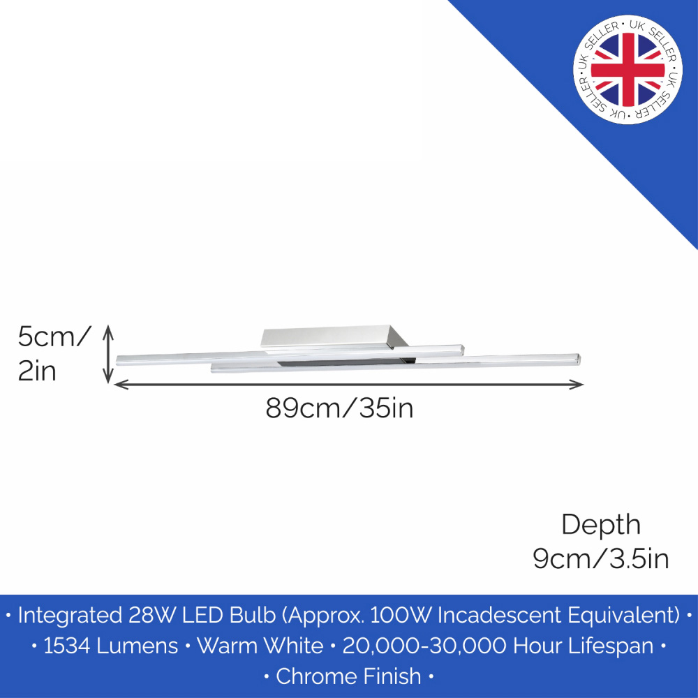 Happy Homewares Strip Polished Chrome LED Ceiling Light Fitting Image 8