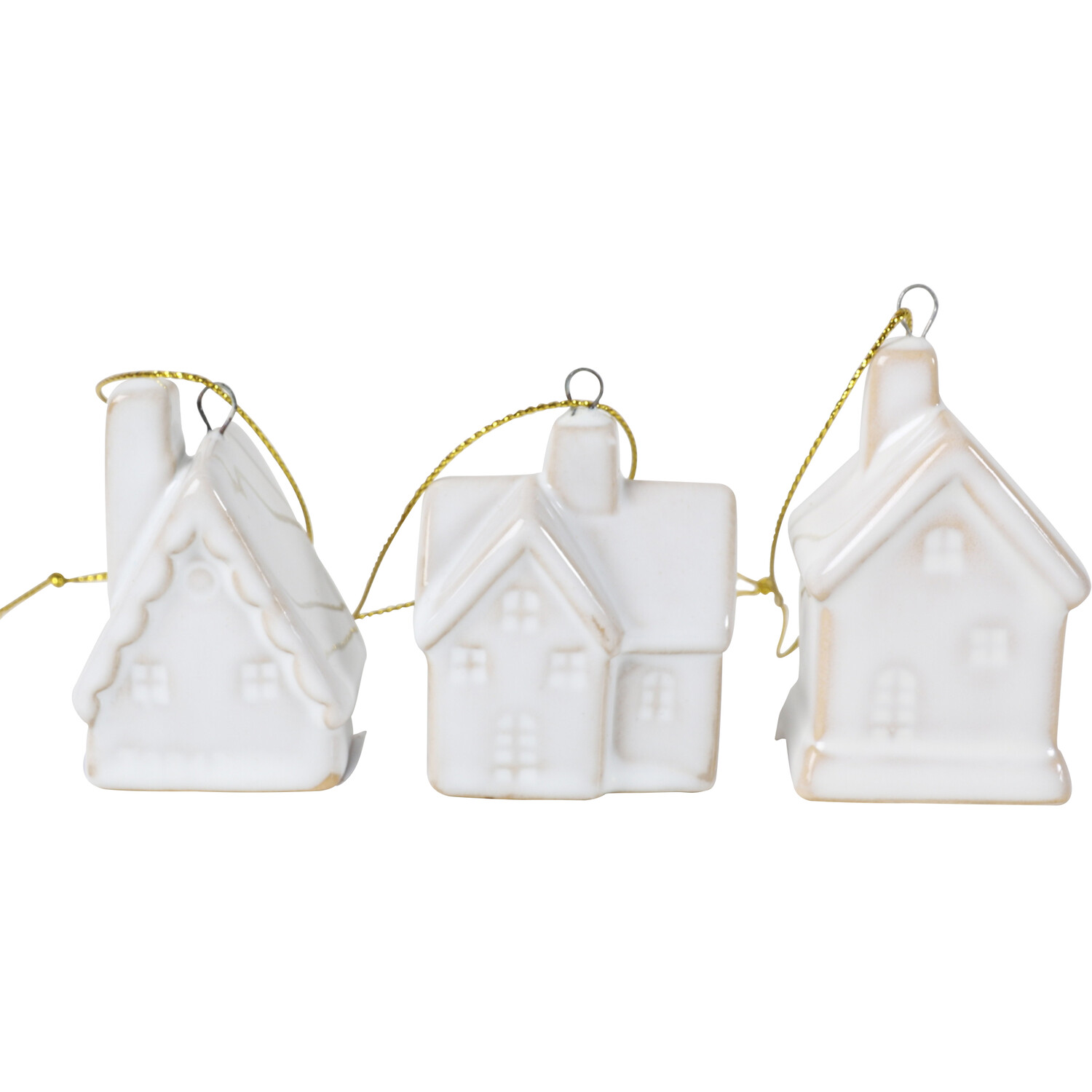 Pack of 3 Ceramic House Hanging Decorations - White Image 1