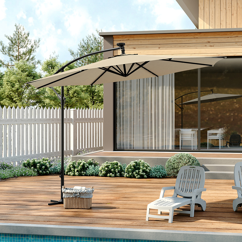 Living and Home Beige LED Cantilever Parasol 3m Image 2