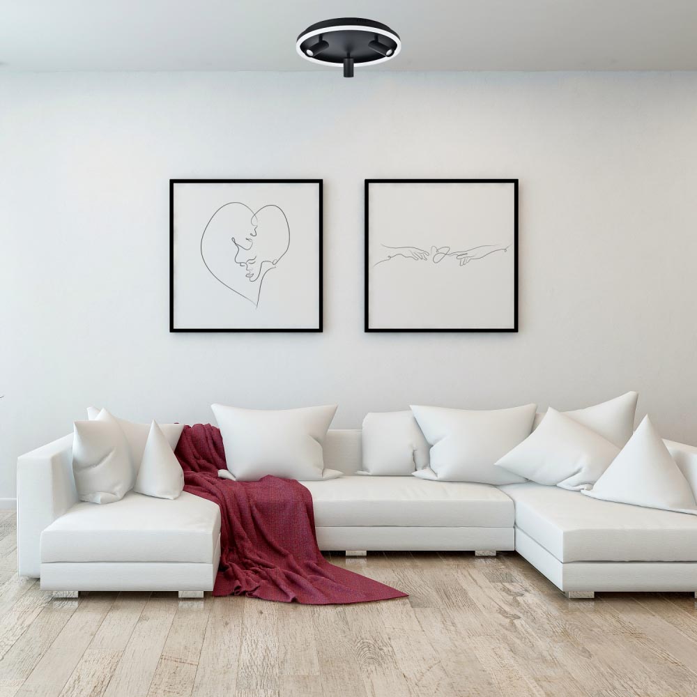 Happy Homewares Matt Black LED Flush Spot Ceiling Light with Adjustable Heads Image 2