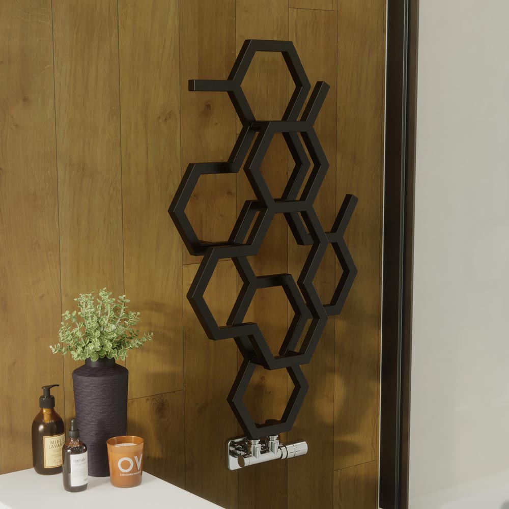 Terma Hex 846 BTU Matt Black Radiator 821 x 486mm Image 2