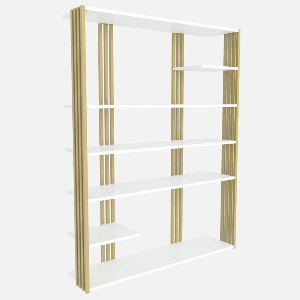 Decorotika Jeni 6 Shelf White and Gold Bookcase Image 2