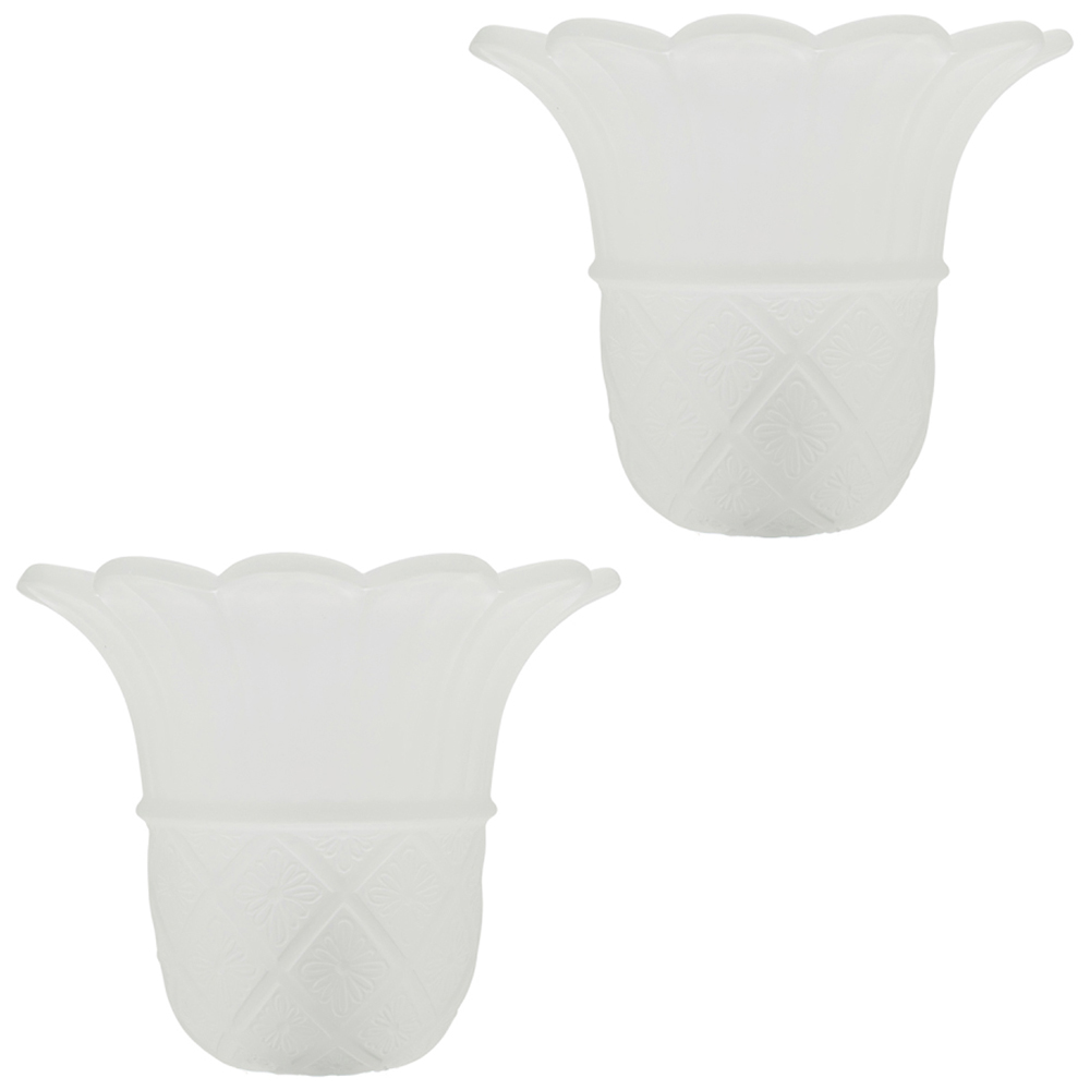 Happy Homewares Frosted White Floral Glass Shade with Ribbed Petal Trim 2 Pack Image 1