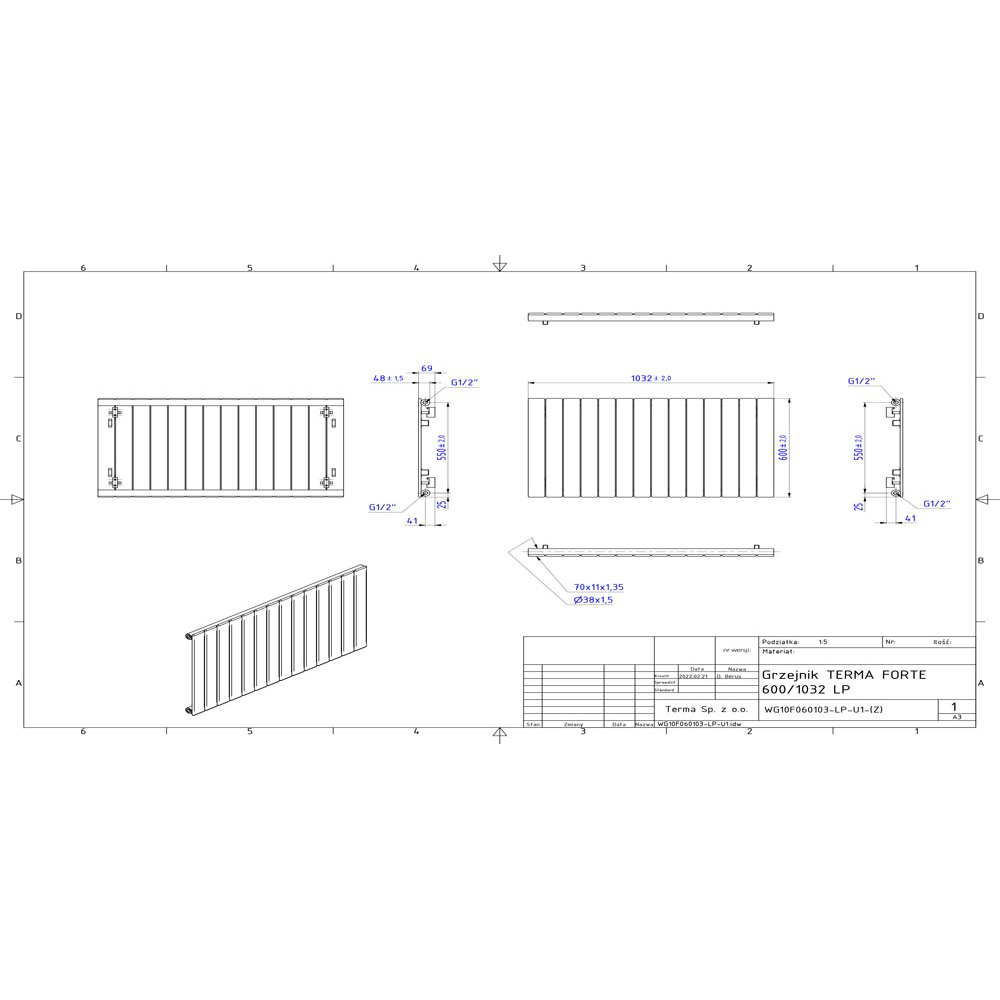 Terma Forte 2425 BTU Metallic Grey Single Panel Radiator 600 x 1032mm Image 9