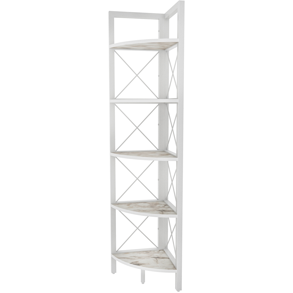 Decorotika Remo 5 Shelf White Marble Effect Metal Frame Corner Storage Rack Image 3