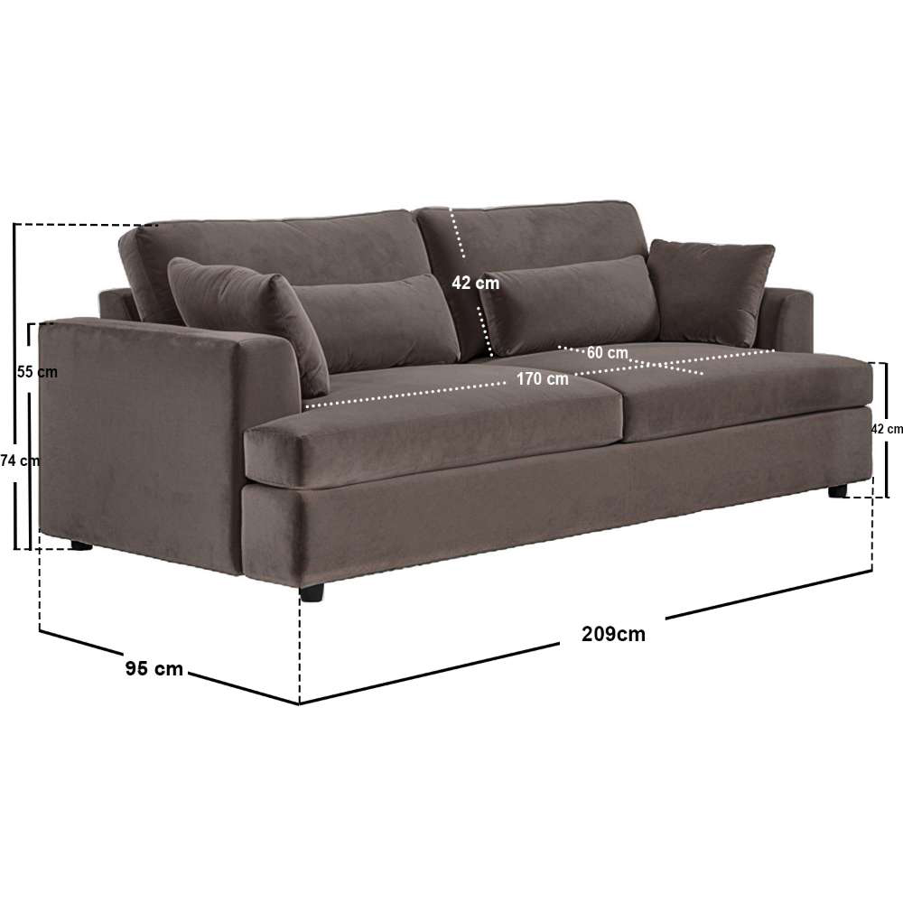 Solace+Co Drew 3 Seater Brown Velvet Sofa Image 7
