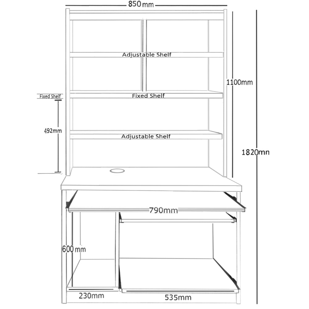 R White Cabinets 6 Shelf Computer Desk with Hutch White Image 5