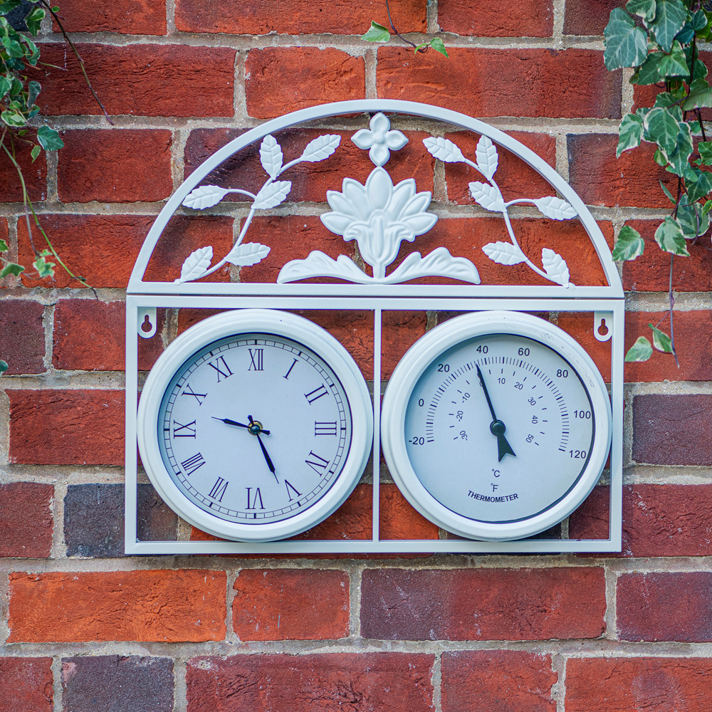 Garden Gear Wyevale Garden Black Floral Pattern Wall Clock and Thermometer Image 2