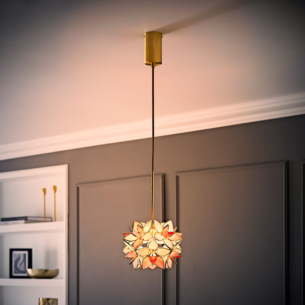 ValueLights Reine Pink Glass Shade Brushed Gold LED Ceiling Pendant Light Image 5