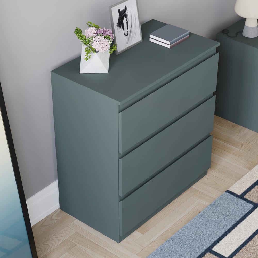 Vida Designs Denver Jasper Green 3 Drawer Bedside Table Image 3