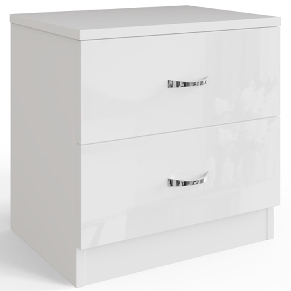 FWStyle Chilton 2 Drawer White Gloss Bedside Table Image 2